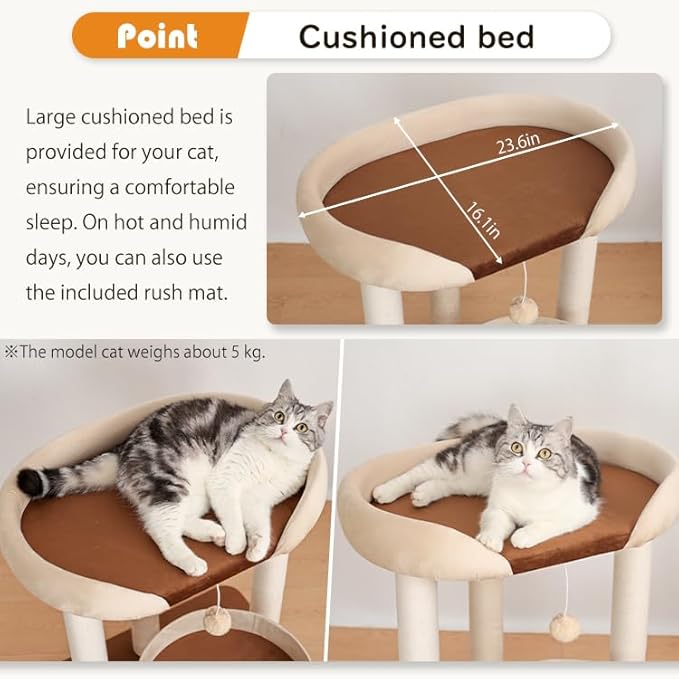 PETTIFUL Cat Tree for Large Cats, Modern Cat Tree Tower with Wide Shelves Cotton Scratching Posts, Super Sturdy Base, Cozy Perches, and Interactive Toys for Indoor Kittens (71cm White)