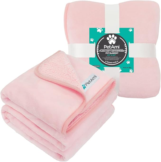 PetAmi Waterproof Dog Blanket for Small Medium Dogs, Pee Proof Pet Blanket for Couch Bed, Reversible Water Proof Blanket for Puppy Indoor Cat, Soft Dog Fleece Blankets Washable, 24x32 Pink