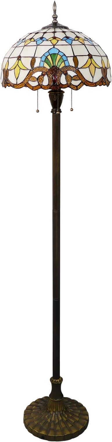Tiffany Floor Lamp 3 Lights Baroque Stained Glass Standing Reading Light Antique Pole Corner Lamp for Living Room Bedroom Home Office,15.74 inch