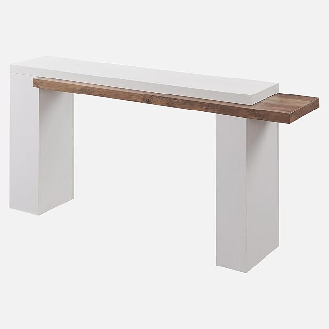 OKD 63 Inch Modern Entryway Console Table, Solid Geometry Accent Sofa Table Behind The Couch, Narrow Console Table for Entryway, Hallway, Living Room, Foyer, Antique White