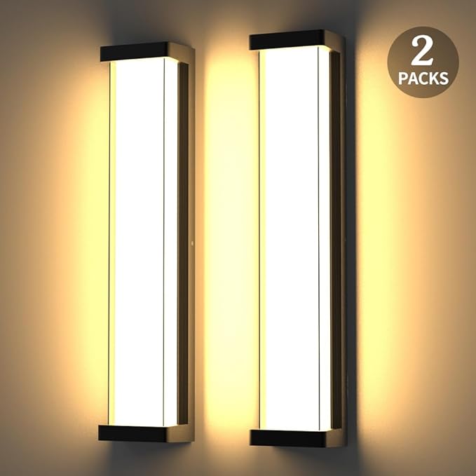 Sytmhoe Dimmable Outdoor Wall Lights 2Packs,10%-100% Dimming,23.6in LED Modern Patio Wall Light Fixture, Black Exterior Sconce for Garage Courtyard Commercial House(3000K)