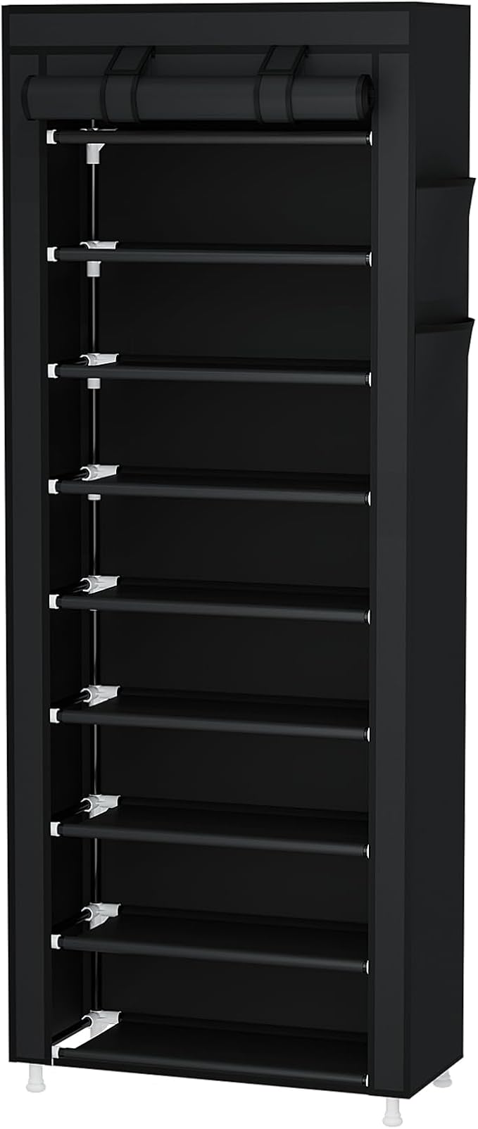 Calmootey 9 Tier Shoe Rack Organizer,Portable Shoe Shelf with Nonwoven Fabric Cover for Closet Hallway,Bedroom,Entryway,Black