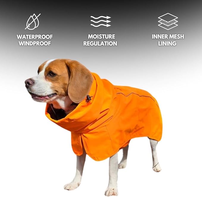Spark Paws Dog Raincoat, Waterproof Windproof Rain Jacket, for Small Medium Large Extra Large Dogs, Reflective Breathable Full-Body Coverage Dry Suit - Orange - L