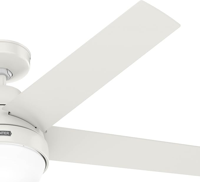Hunter 52 inch Indoor Ceiling Fan with LED Light and Remote Control - White Modern Smart Ceiling Fan, Standard Mount, 5 Blades, For Bedroom, Living Room, or Kitchen, Quiet- Aerodyne 51336, Fresh White