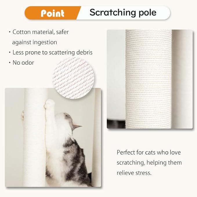 Wooden Cat Tree Tower for Indoor Cats 53'', Modern Natural Wood Cat Furniture with Cozy Beds, Scratching Post and Clear Hammock for Kittens and Adult Cats (Gray)