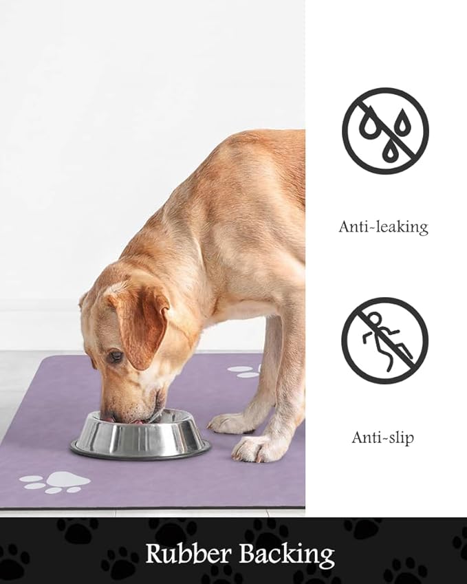 Pet Feeding Mat-Absorbent Dog Mat for Food and Water Bowl-No Stains Quick Dry Water Dispenser Mat-Dog Accessories Pet Supplies-Bowl for Messy Drinkers(Purple,17"x34"