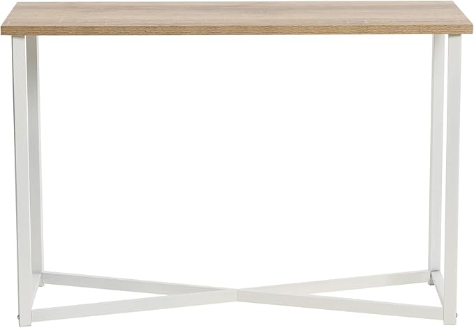 Household Essentials Jamestown Console Sofa Table Coastal Oak Rustic Wood Grain and White Metal