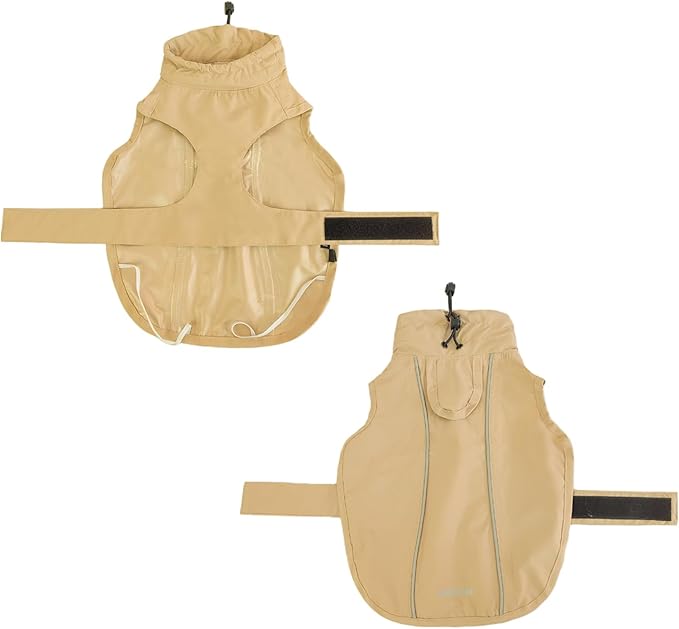 Waterproof Dog Raincoat with Reflective Strip, Adjustable Breathable Rain Coat Jacket with Leash Hole for Dogs (Khaki, Medium)