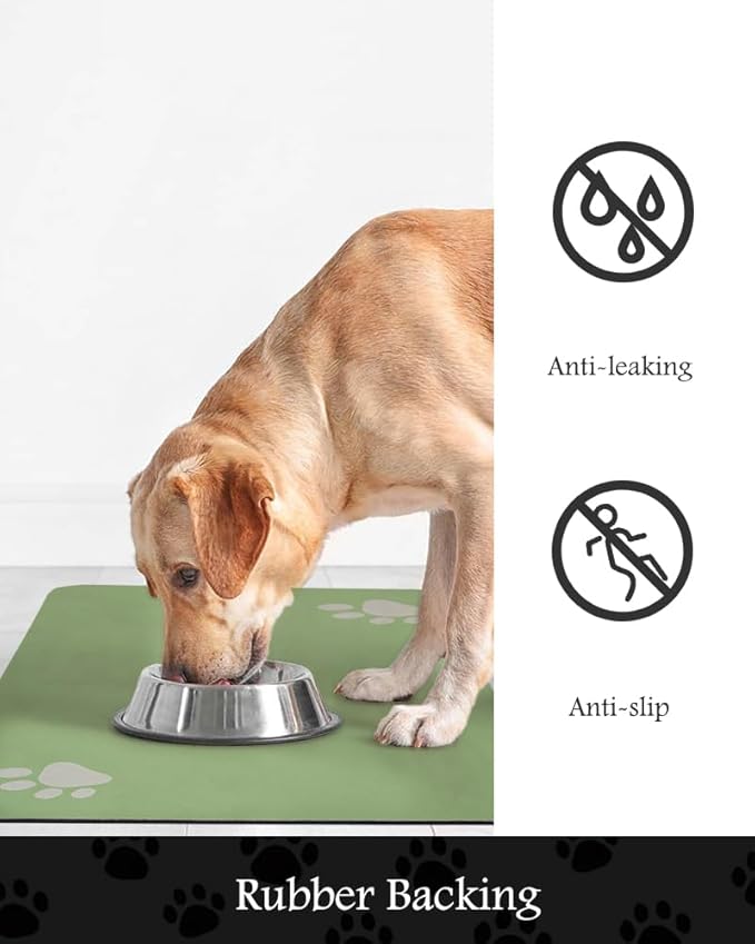 Pet Feeding Mat-Absorbent Dog Mat for Food and Water Bowl-No Stains Quick Dry Water Dispenser Mat-Dog Accessories Pet Supplies-Bowl for Messy Drinkers(Green,23"x34"