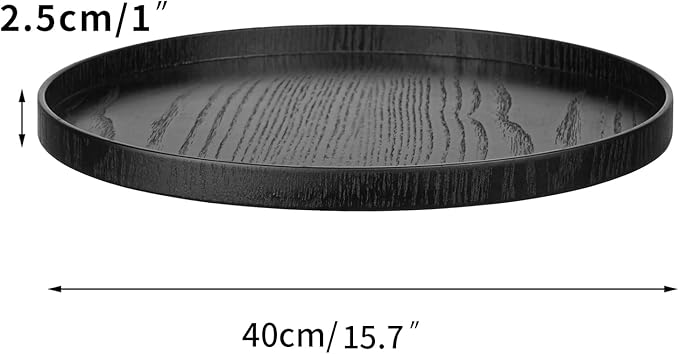 Round Solid Wood Serving Tray Extra Large Tea Coffee Snack Food Meals Serving Plate Non-Slip Kitchen Party Bar Server Ottoman Tray Breakfast Tray with Raised Edges (15.7inch/40cm) Black