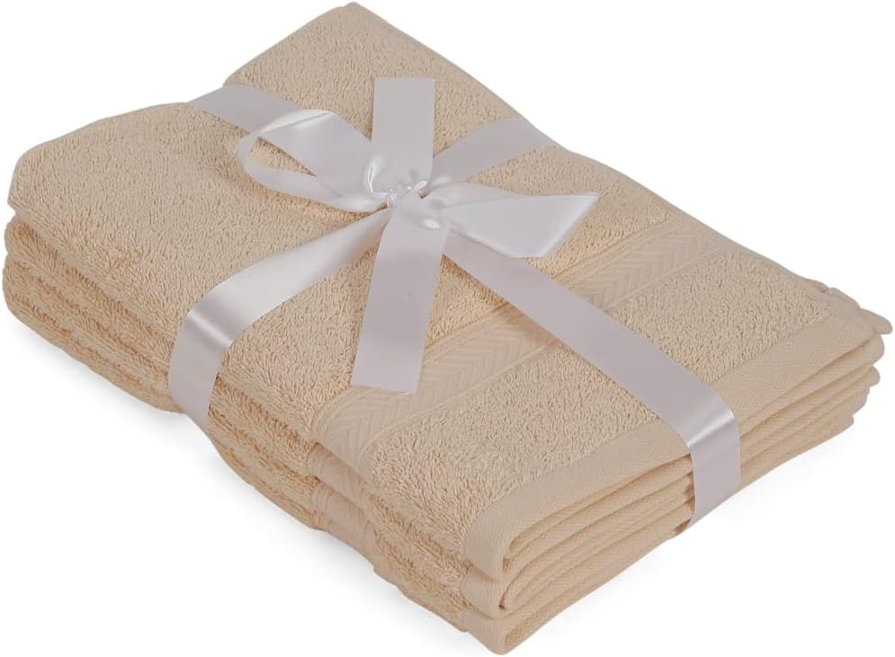 Casa Lino 100% Cotton Hand Towels for Bathroom - Soft, Highly Absorbent & Quick Dry Kitchen Towels - Gym Towel Set - Travel Towel Set - 24" x 16" - Pack of 4 - (Linen Brown)