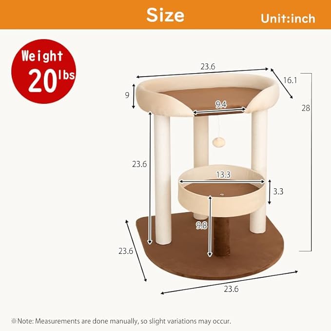 PETTIFUL Cat Tree for Large Cats, Modern Cat Tree Tower with Wide Shelves Cotton Scratching Posts, Super Sturdy Base, Cozy Perches, and Interactive Toys for Indoor Kittens (71cm White)