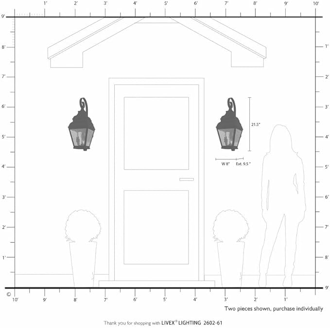 Livex Lighting 2602-61 Exeter 2-Light Outdoor Wall Lantern, Charcoal