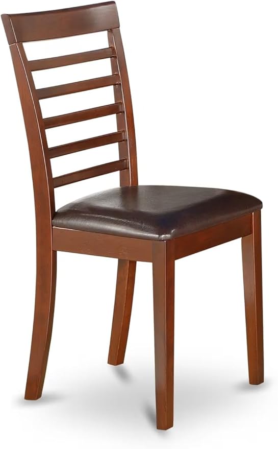East West Furniture MLC-MAH-LC Milan Dining Chairs - Faux Leather Upholstered Wooden Chairs, Set of 2, Mahogany