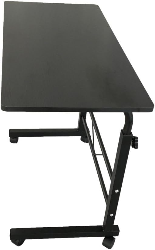 Goujxcy Sofa Side Table C Shaped End Table with Wheels, Black Rolling Bedside Laptop Table Snack Table TV Tray, Height Adjustable, Wooden Top & Metal Frame