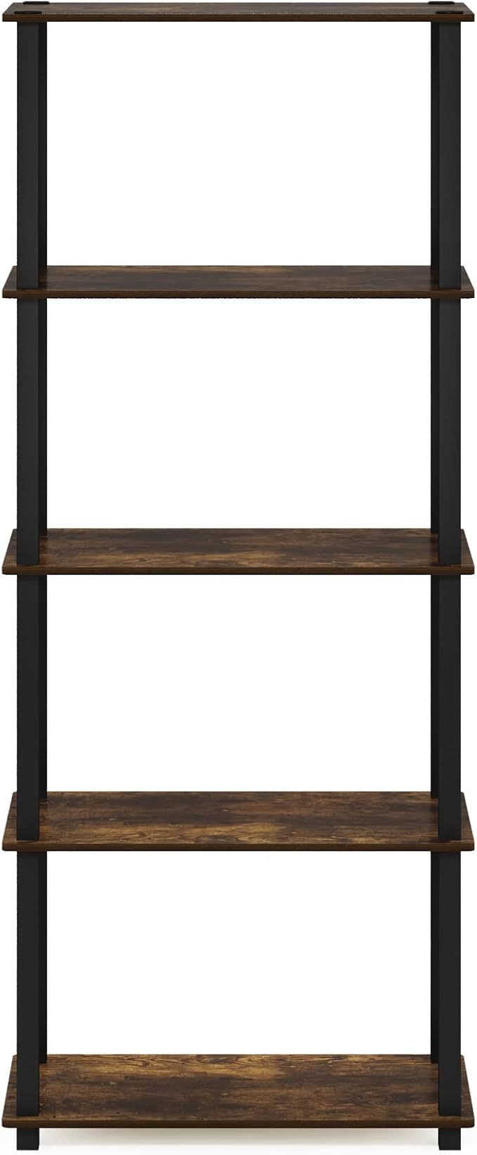 Furinno Turn-S-Tube 5-Tier Multipurpose Shelf Display Rack with Square Tubes, Amber Pine/Black