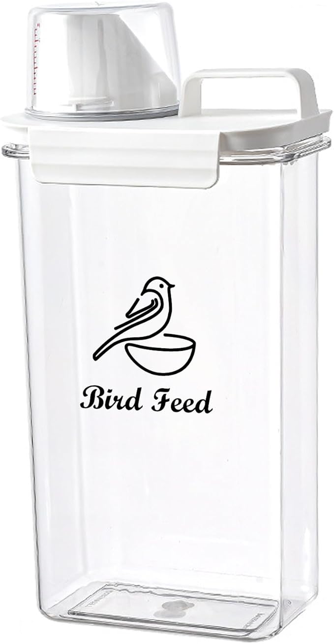 Bird Seed Storage Container Portable,2.5L/3 Qt Airtight Pet Food Container with Measuring Cup,Bird Food Container for Wild Bird Sunflower Seed-BPA Free Transparent