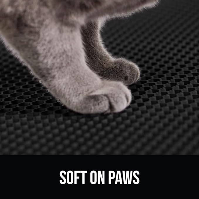 GORILLA GRIP Honeycomb Cat Litter Box Mat, 35x24 Two Layer Trapping Waste Mats, Soft On Paws, Litter Box Supplies and Essentials for Indoor Cats, Traps Excess, Water Resistant for Floors, Black