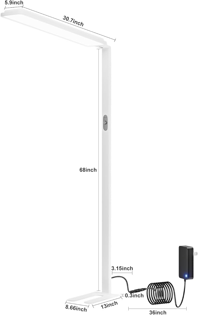 LED Floor Lamp,Full Spectrum 4000K Natural Daylight Eye-Caring Reading Lamp,Dimmable Light,Multiple Diffuse Reflections Aluminum Tall Standing Lamp for Living Room Kids Study Home Office - White