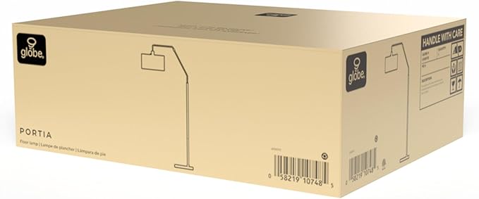 GLOBE Electric 61000172 65" Floor Lamp, Matte Black, White Fabric Shade, On/Off Rotary Switch on Socket, 5-Foot Black Cord, 1-Light, 100W E26/Medium Base Bulb