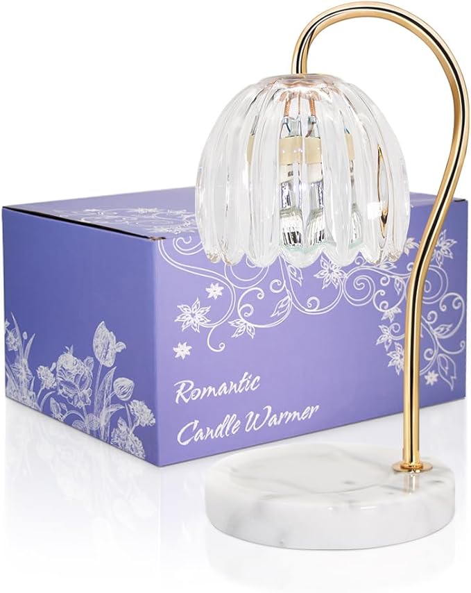 Candle Warmer Lamp with Timer, Electric Candle Warmer with 2 Bulbs for Scented Candles, Dimmable Wax Melt Warmer with Marble Base for Home Room Décor, Gifts for Women Mom