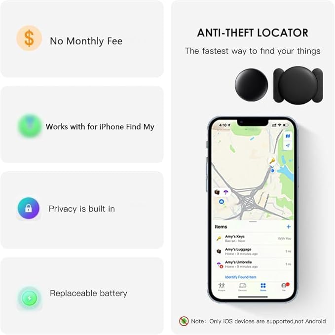 Mini GPS Tracker for Vehicles – Hidden Magnetic Car Tracker, Real-Time Tracking for Cars, Kids, Pets, No Monthly Fee, No SIM, Works with Apple Find My