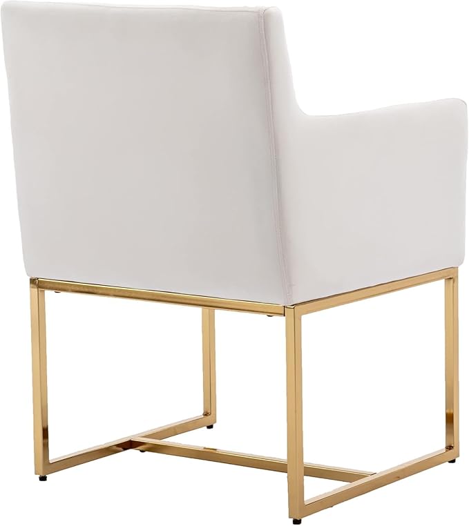 Upholstered Dining Chairs with Arms Set of 4 Mid Century Modern Accent Chairs Armchairs with Gold Metal Frame, Velvet Modern Kitchen & Dining Room Chairs, Cream