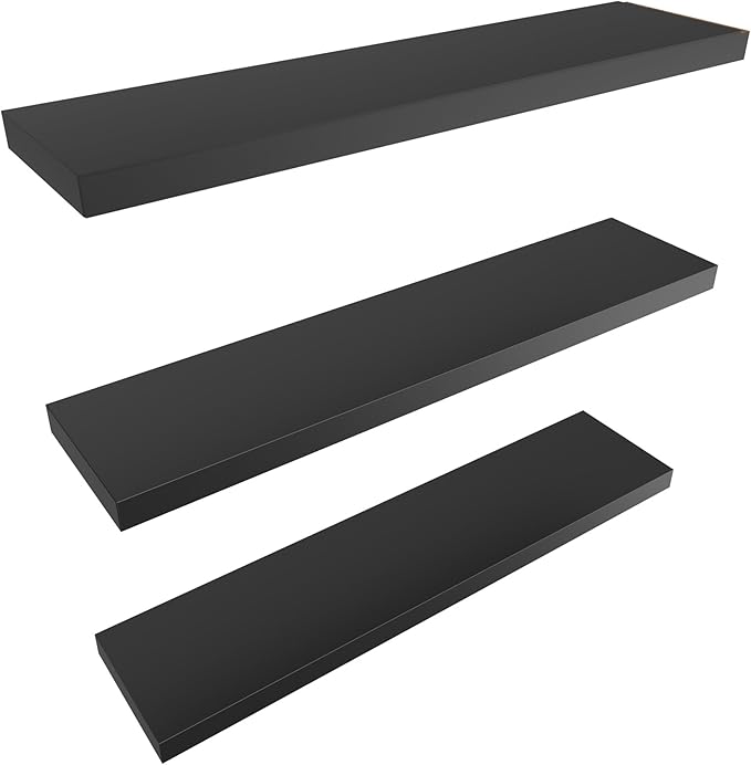 Colima Bathroom Floating Shelves for Wall, 36" Floating Wall Mounted Shelf, Rustic Wood Hanging Shelf for Home Organization, Bathroom, Kitchen, Living Room (Set of 3, Black)