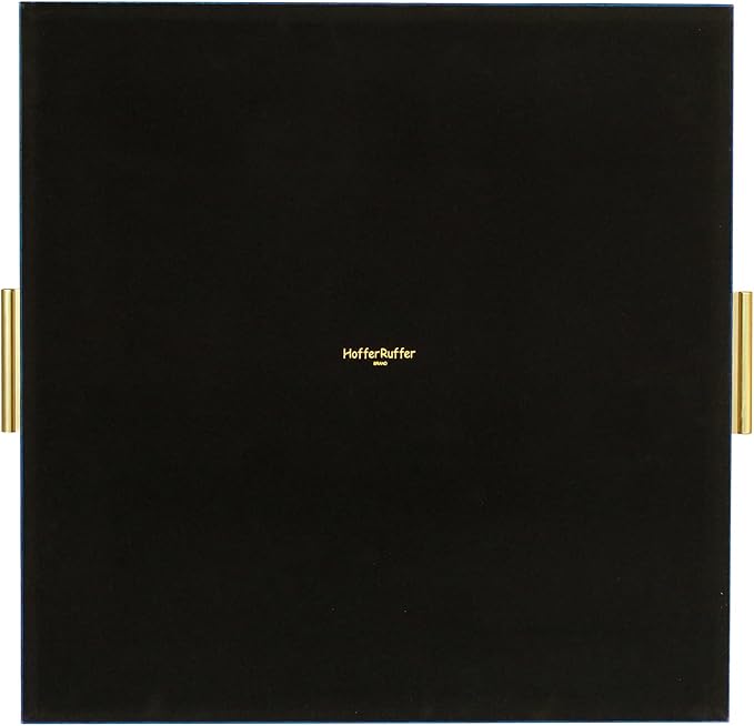 HofferRuffer Extra Large Square Serving Tray, Elegant Faux Leather Ottoman Tray with Gold Hardware Handles, Serve Tea, Coffee or Breakfast in Bed, 24 x 24 inches (Navy Blue Shagreen)