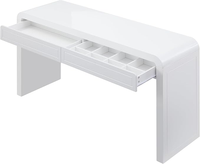 Merax 60" Entryway Console Table with Storage, 2 Drawers with Functional Divider/Retro Curved Design/Behind Couch & Sofa, White