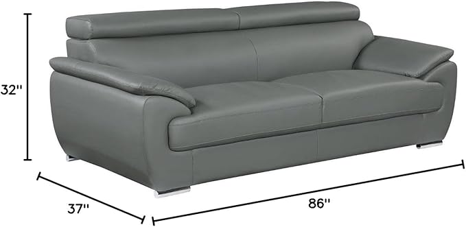 Blackjack Furniture 4571 Veal Collection Genuine Leather Couch for Living Room, Elegant Modern Design with Adjustable Headrests and Durable Wood Frame, Sofa, 86", Gray