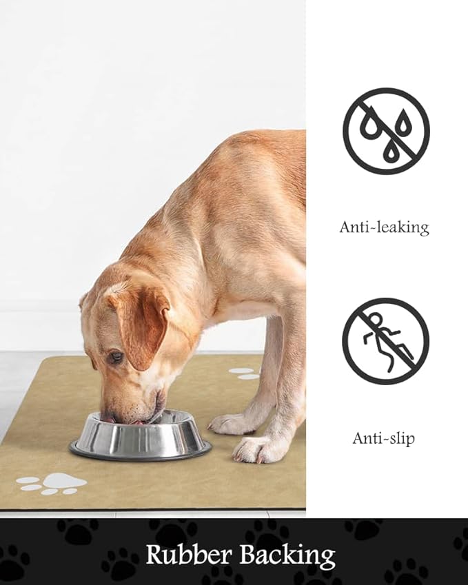 Pet Feeding Mat-Absorbent Dog Mat for Food and Water Bowl-No Stains Quick Dry Water Dispenser Mat-Dog Accessories Pet Supplies-Bowl for Messy Drinkers(Beige,23"x34"