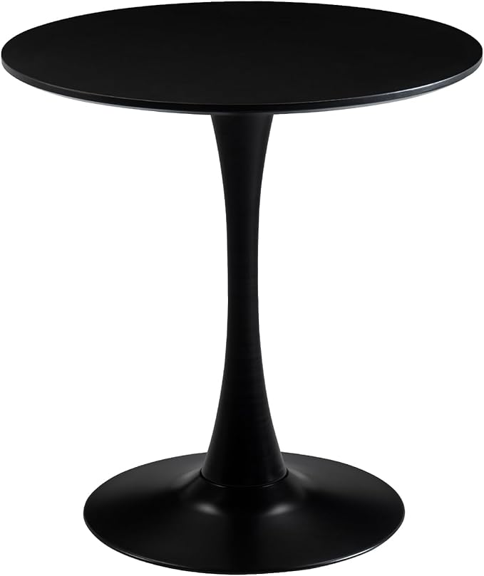27.5" Small Round Dining Table, Modern Tulip Style Table for 1-2 People, Space-Saving Table for Dining Room, Kitchen, or Cafe, Black Pedestal Base