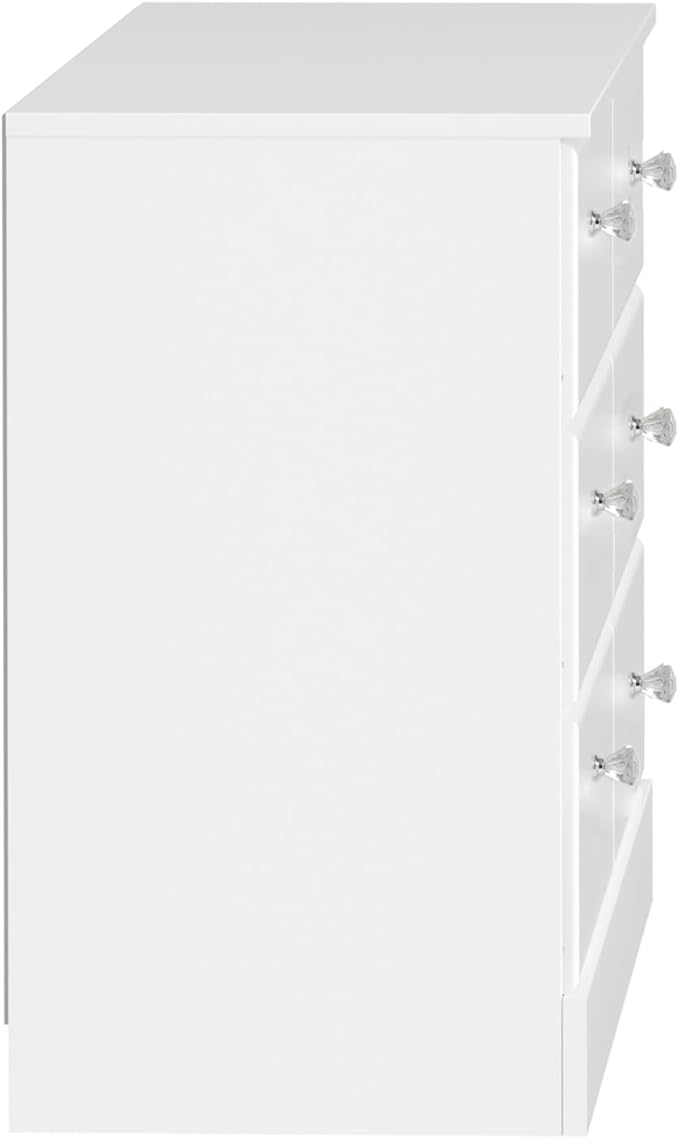 Prepac Astrid 6 Drawer Double Dresser for Bedroom with Crystal Knobs, Wide Chest of Drawers, Bedroom Furniture, Clothes Storage and Organizer, 15.5" D x 47.5" W x 26.85" H, White