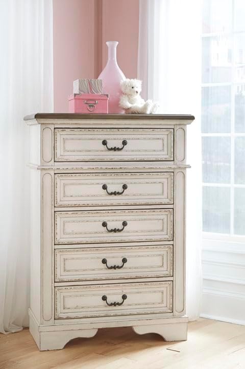 Signature Design by Ashley Realyn Vintage 5 Drawer Chest, White