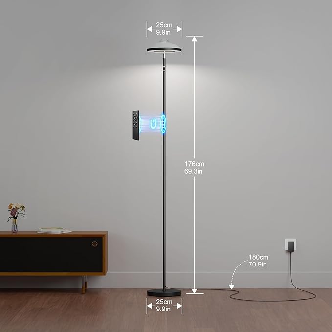 DUSKTEC Floor Lamp with RGB Star Projector, 15W 1400LM Dimmable 4 Color Temperatures LED Standing Lamp with Remote, Modern Tall Black Corner Lamp for Living Room, Bedroom, Office