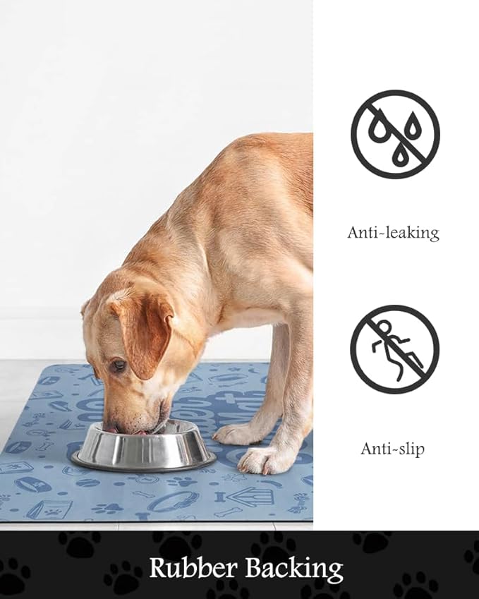 Pet Feeding Mat-Absorbent Dog Mat for Food and Water Bowl-No Stains Quick Dry Water Dispenser Mat-Dog Accessories Pet Supplies-Bowl for Messy Drinkers(Words,17"x28"