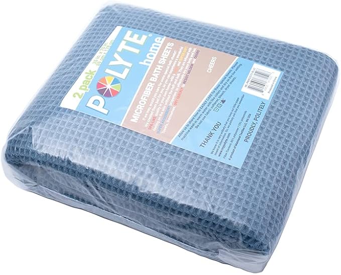 POLYTE 430 GSM Microfiber Quick Dry Lint Free Bath Sheet, 70 x 35 in, Set of 2 (Waffle Weave)