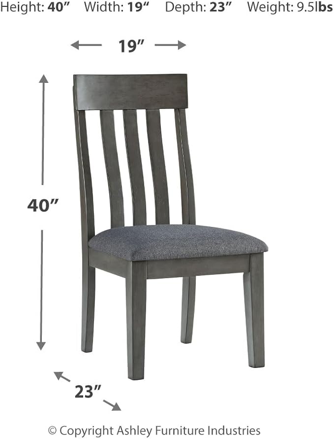 Signature Design by Ashley Hallanden Contemporary Dining Upholstered Side Chair, Set of 2, Armless, Comb Back Design, Wood Frame, Gray