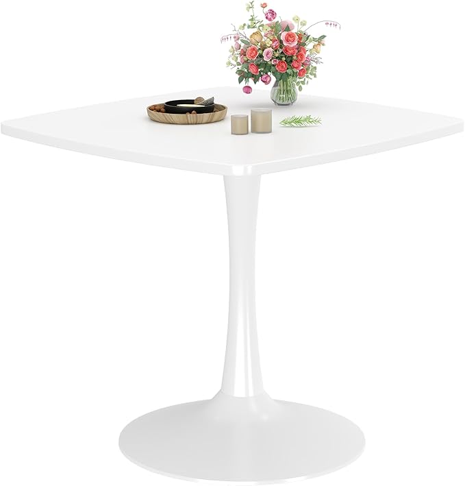 Recaceik Square Dining Table for 2-4 Person, 32 Inches Tulip Kitchen Table with Pedestal Base for Kitchen & Dining Room Table, Mid-Century Modern in Tulip Tables w/0.71" Thickened Desktop, White