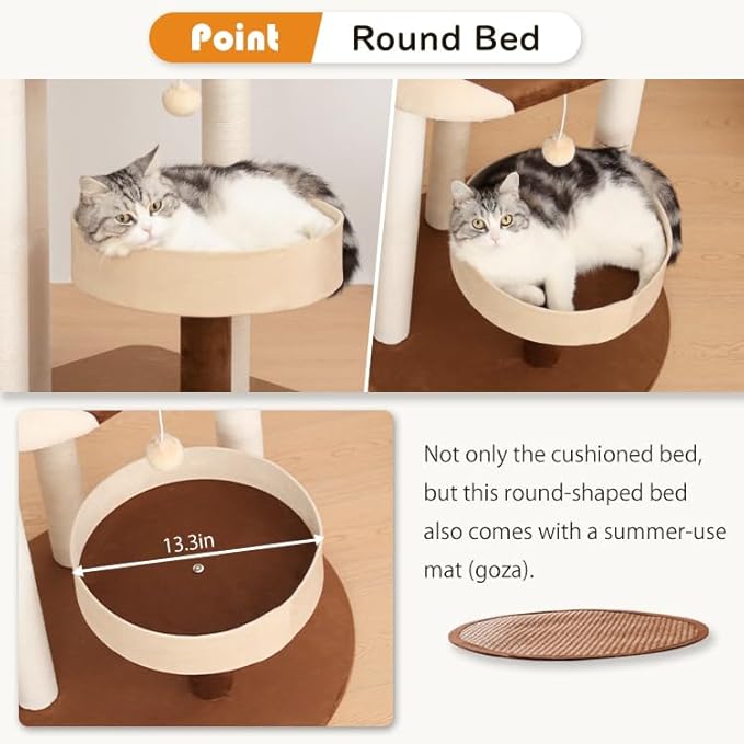 PETTIFUL Cat Tree for Large Cats, Modern Cat Tree Tower with Wide Shelves Cotton Scratching Posts, Super Sturdy Base, Cozy Perches, and Interactive Toys for Indoor Kittens (71cm White)