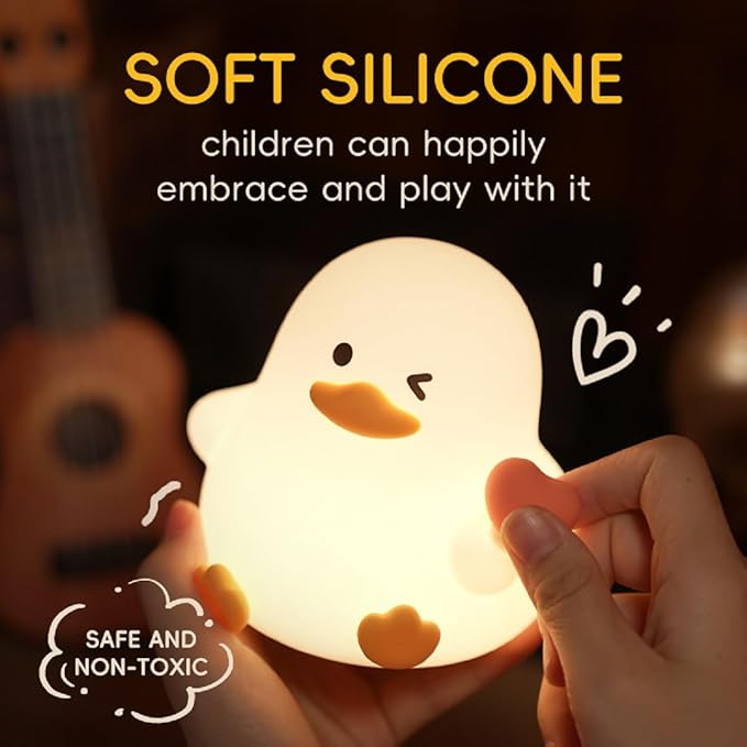Duck Night Light for Adults Kids,Cute Silicone Animal Dimmable Nursery Nightlight with 7 Colors 30min Timer,Rechargeable Table Lamp Bedside Lamp for Christmas Gifts Room Decor