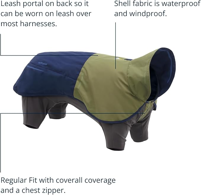 Ruffwear, Sun Shower Dog Raincoat Coverall, Waterproof & Windproof All-Weather Jacket with Full Coverage & Leg Straps, Lightweight & Reflective Dog Gear, Midnight Blue, X-Large
