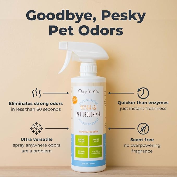 Oxyfresh Extra Strength Pet Odor Eliminator Spray - Goodbye to Stinky Odors - No Fragrance, No Harsh Chemicals - Odor Eliminator Works on Contact - Home Upholstery & Auto - Safe & Pet Parents Love It