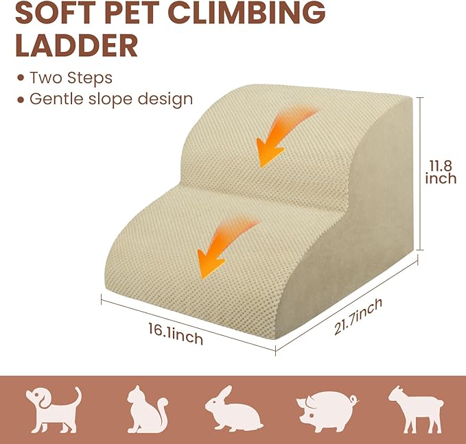 Dog Stairs for Small Dogs, High Density Foam Dog Steps, Extra Wide Non-Slip Pet Ramp for High Beds Or Couch, Soft Doggie Ladder for Dogs Injured, Older Pets, Small Cats