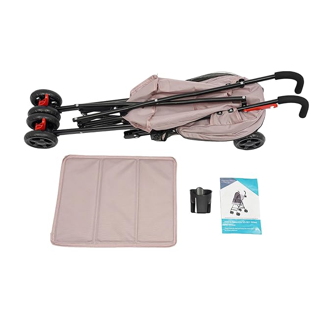 Pet Travel Stroller 22 * 18 * 38in, Pet Stroller Made of Oxford Cloth, Spray Molding Foldable,Small Dog Cat Cage Jogger Travel Carrier Breathable and Visible 22 Lbs Capacity(Pink)