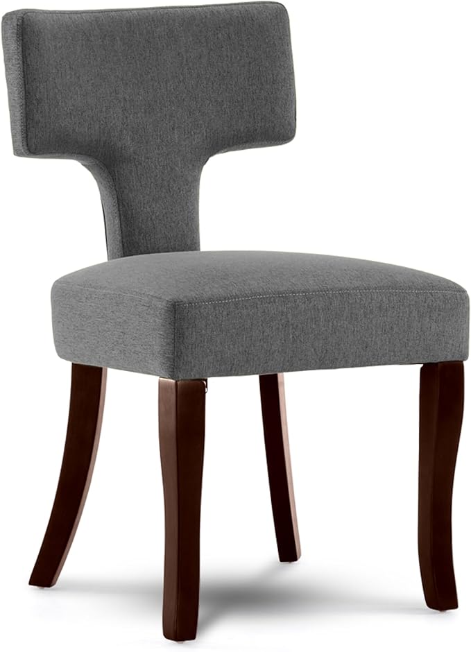 Mid Century Modern Dining Chairs Set of 2, Upholstered Side Dining Chairs with Curved Back Linen Fabric Armless Wood Chairs Kitchen & Dining Room Farmhouse Chairs (Gray)