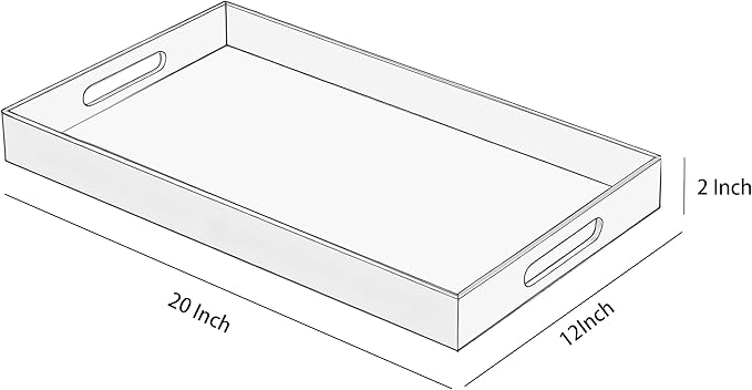 Clear Acrylic Serving Tray with Handles-Butler Trays for Coffee Table, Snacks,Breakfast in Bed, Kitchen Countertop,Vanity,Makeup Organizer,Ottoman (Clear, 12x20 Inch)