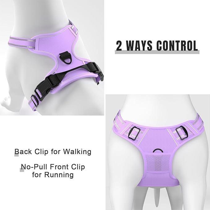 Rnivvi No Pull Dog Harness, Cute Reflective Medium Sized Puppy Kitten Harness, Adjustable Soft Padded Vest for Medium Dogs, Heavy Duty Pet Vest with Easy Control Handle for Walking, Purple