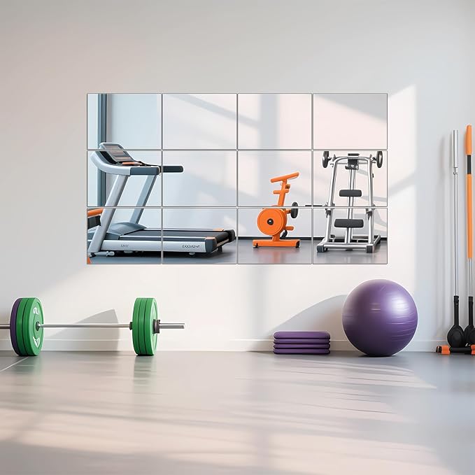 Ruomeng Full Length Wall Mirror Tiles - 12" x 16" x 4Pcs Frameless Full Body Mirror Tiles Wall Mounted Mirror for Home Gym Vanity Bedroom, Living Room